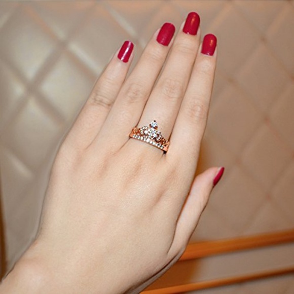 18K Rose Gold Plated Princess Tiara Ring - Picture 5 of 5